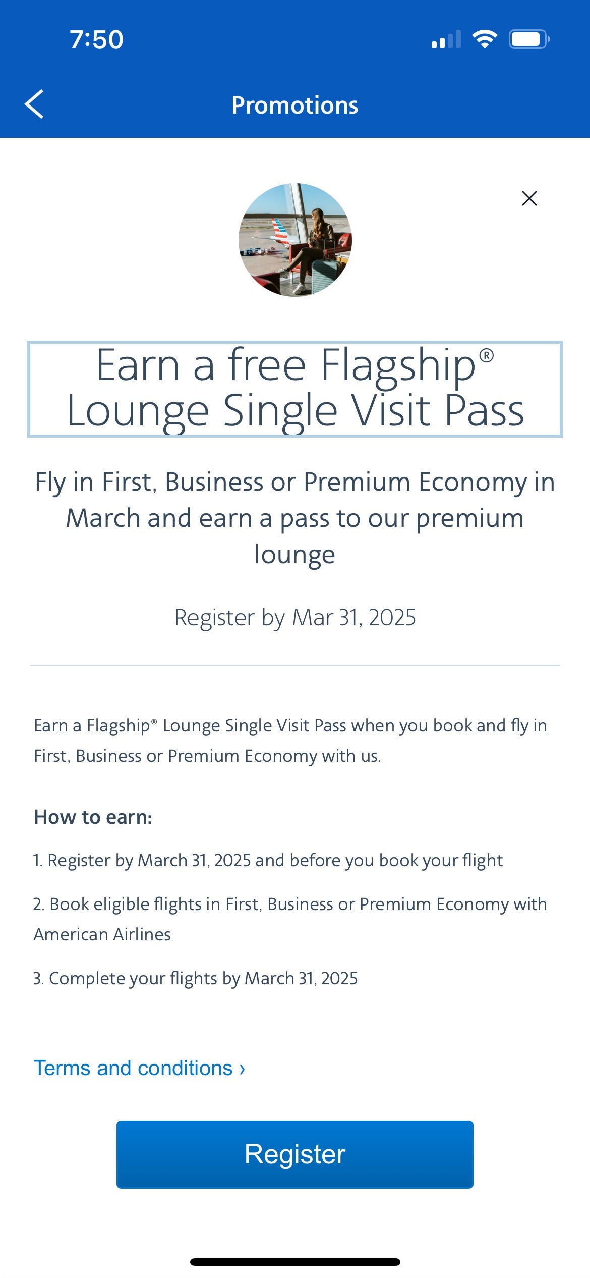New American Airlines AAdvantage Flagship Lounge promotion. AA.COM