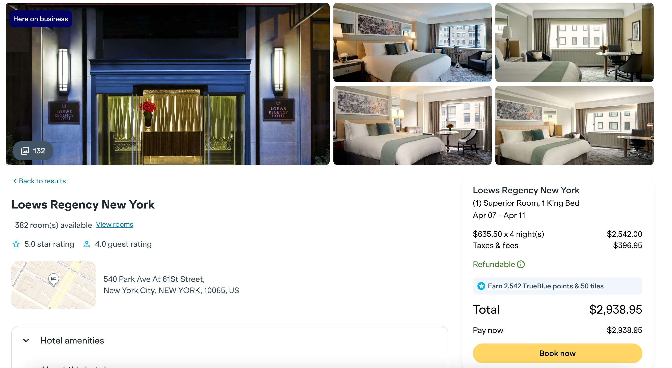 Loews Regency New York booked through Paisky.com