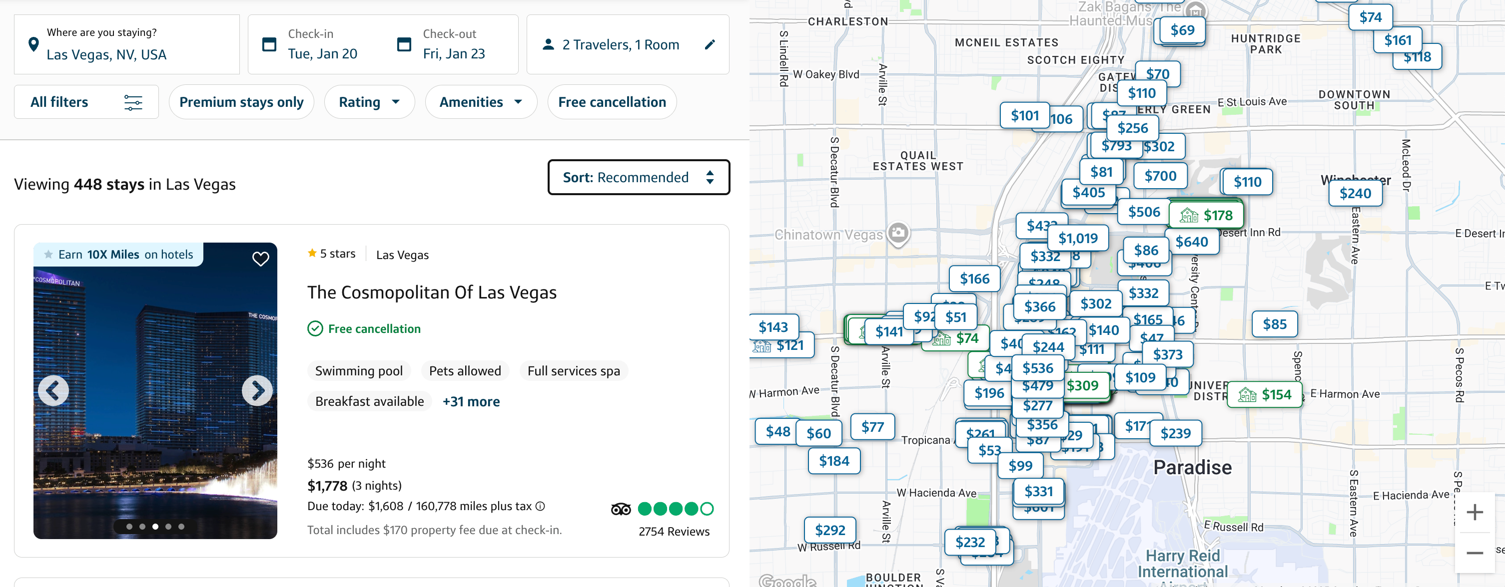 Capital One Travel hotel search