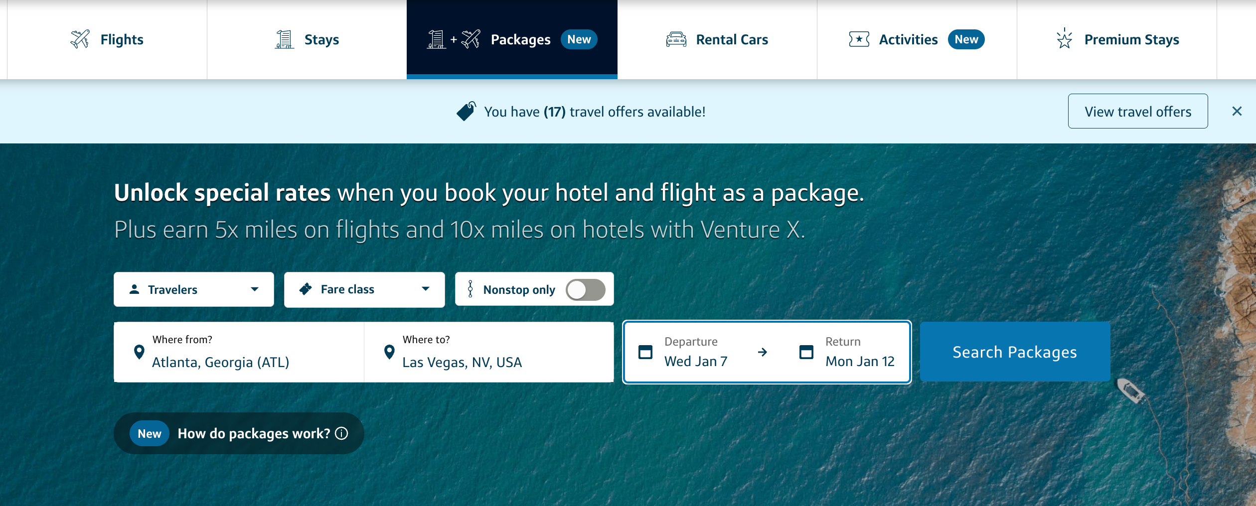 Booking vacation packages