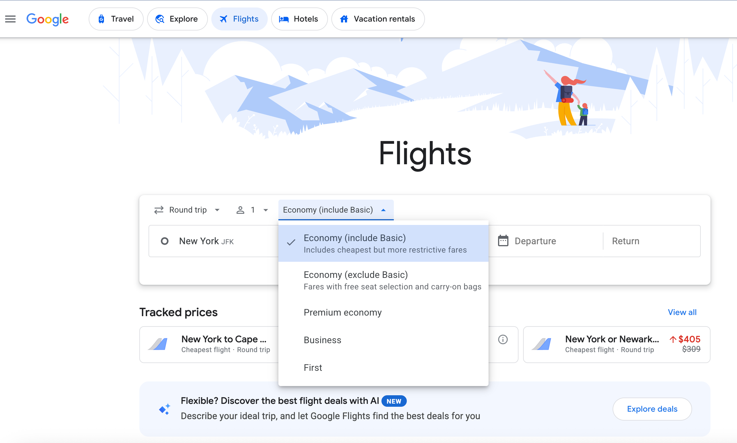 Google's new filter to screen out basic economy fares.