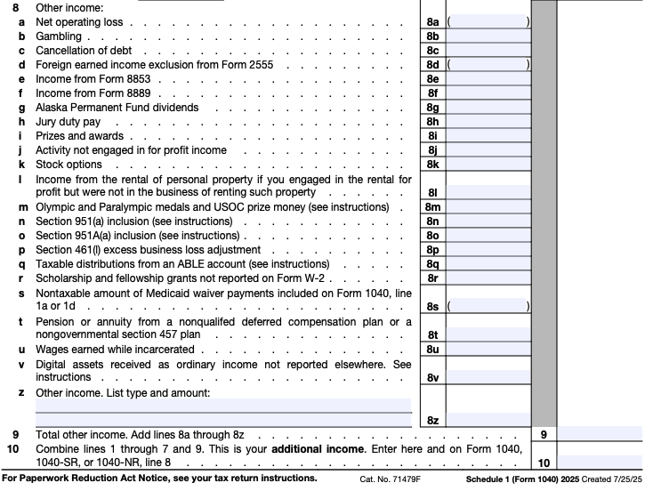 Tax form schedule 1
