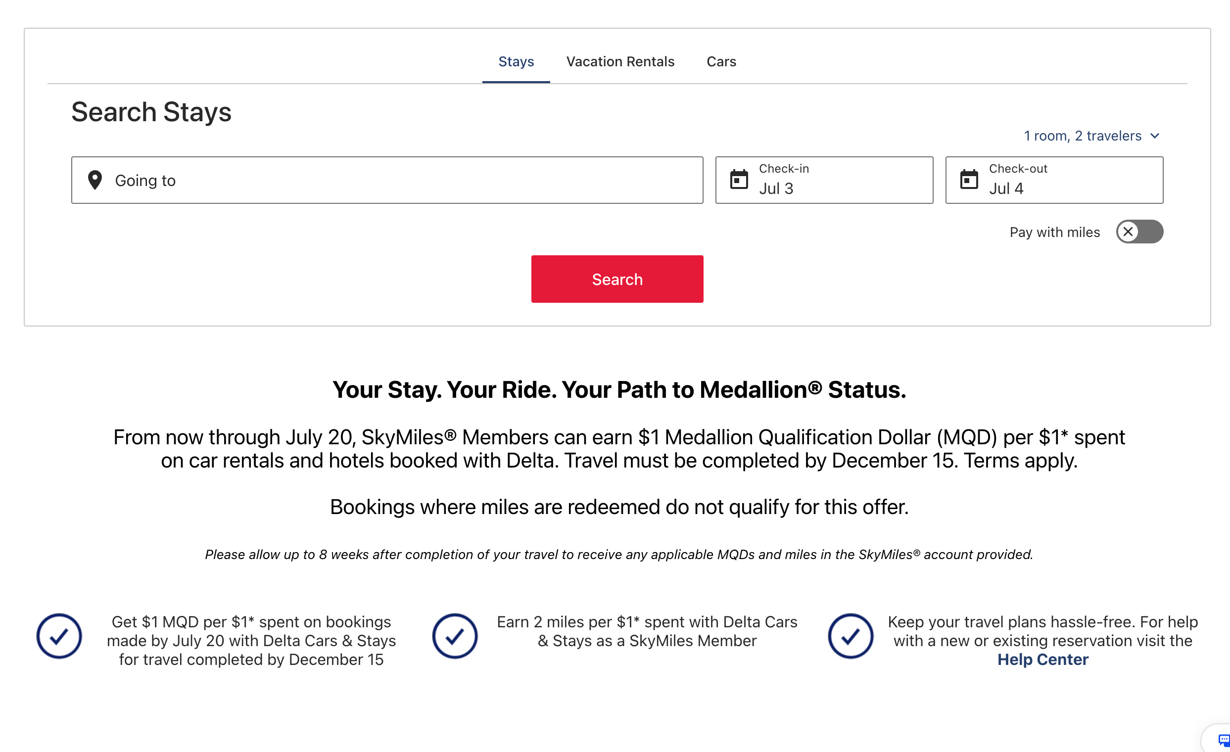 Delta Stays landing page.