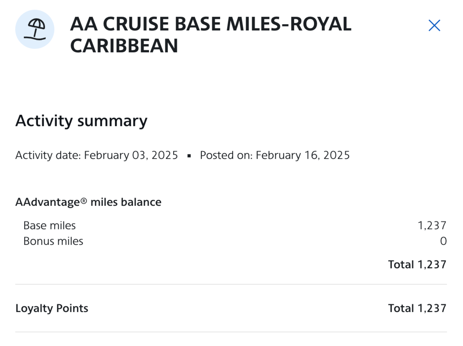 A Breakdown of miles earned for cruise booking