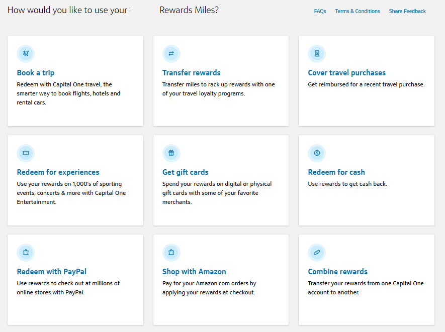 Options for redeeming Capital One miles