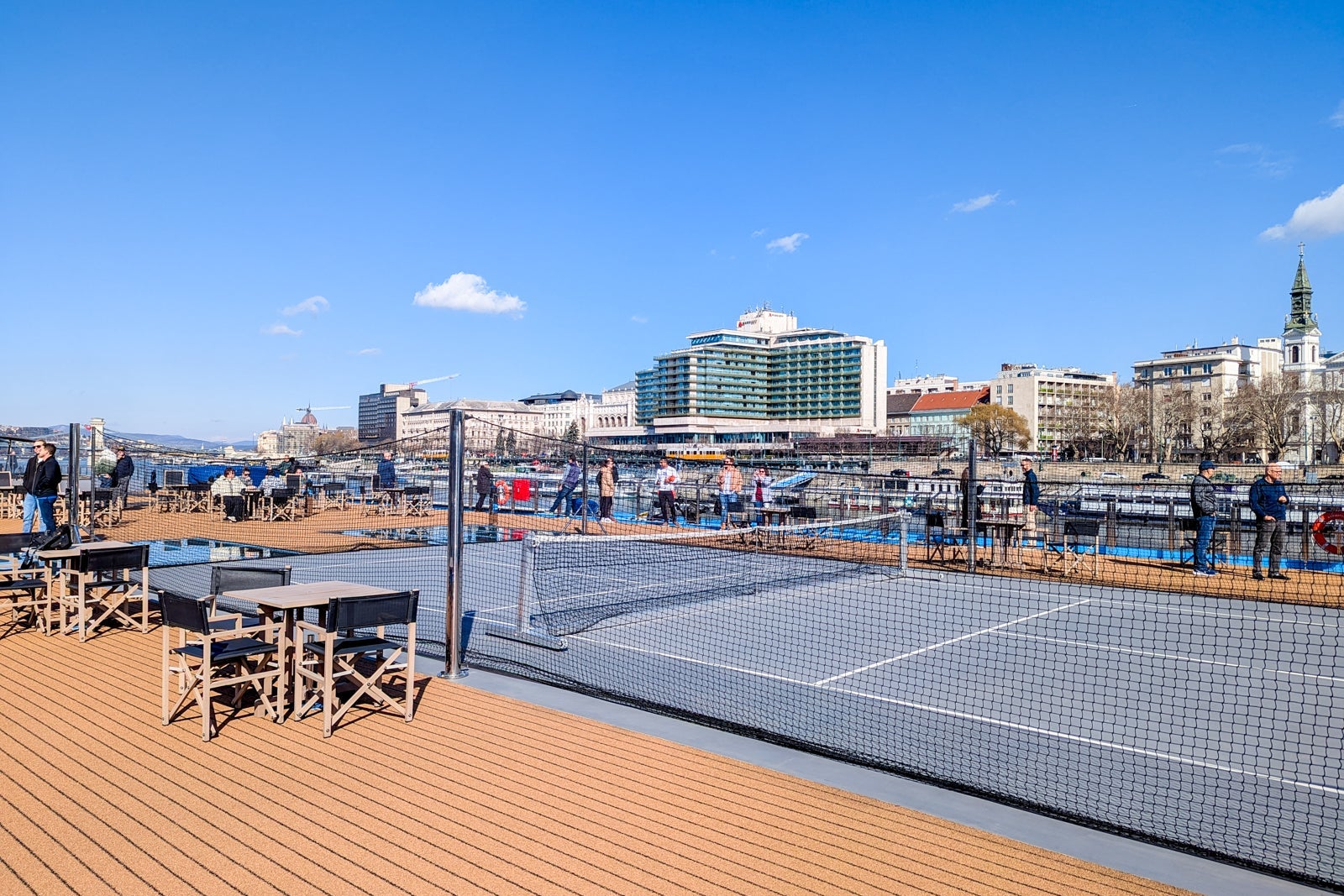 Pickleball court on a river ship