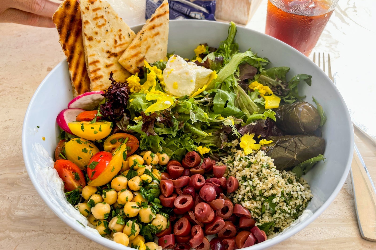 Mediterranean bowl at Knife Burger restaurant at JW Marriott Orlando Grande Lakes