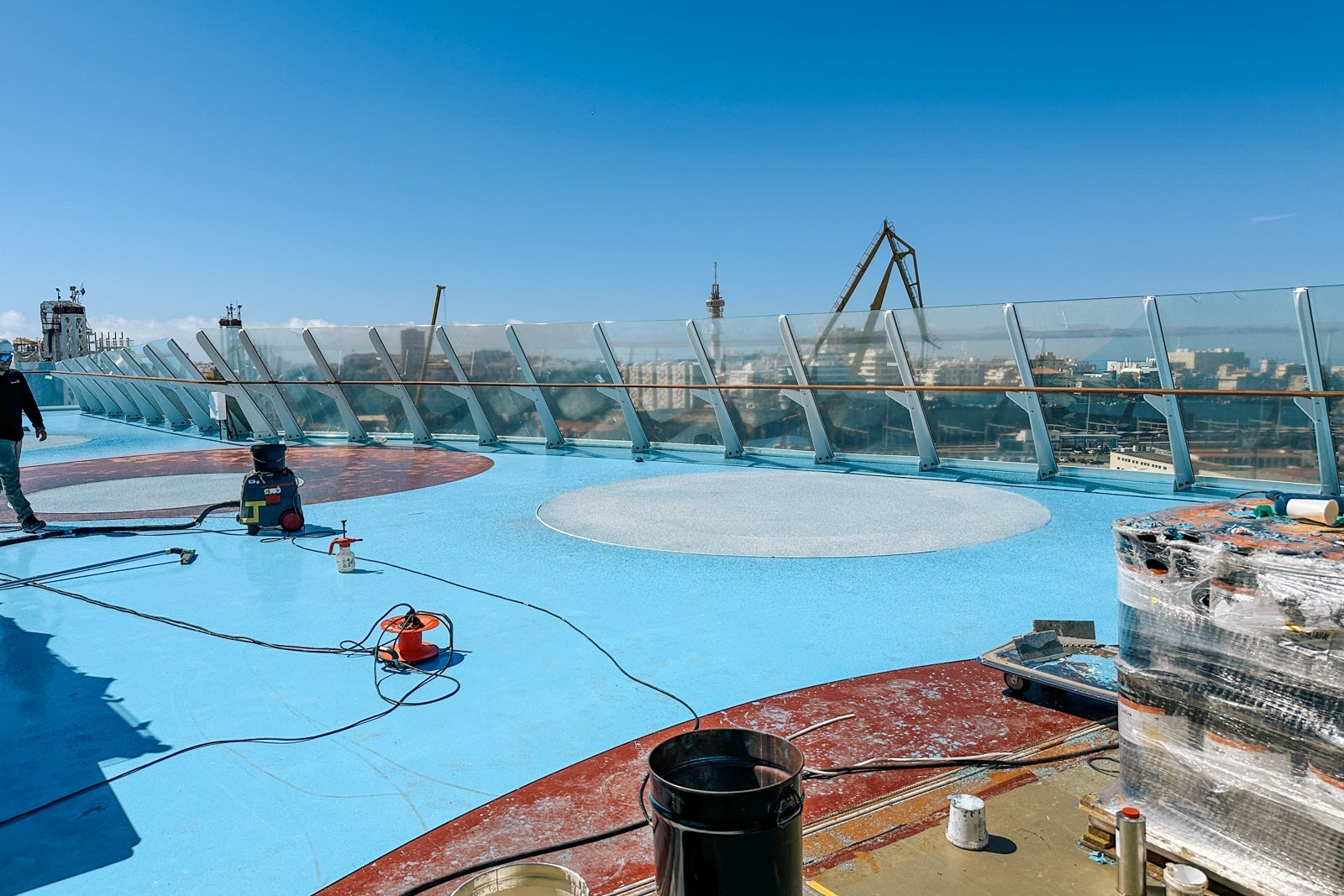 An outdoor deck on a cruise ship