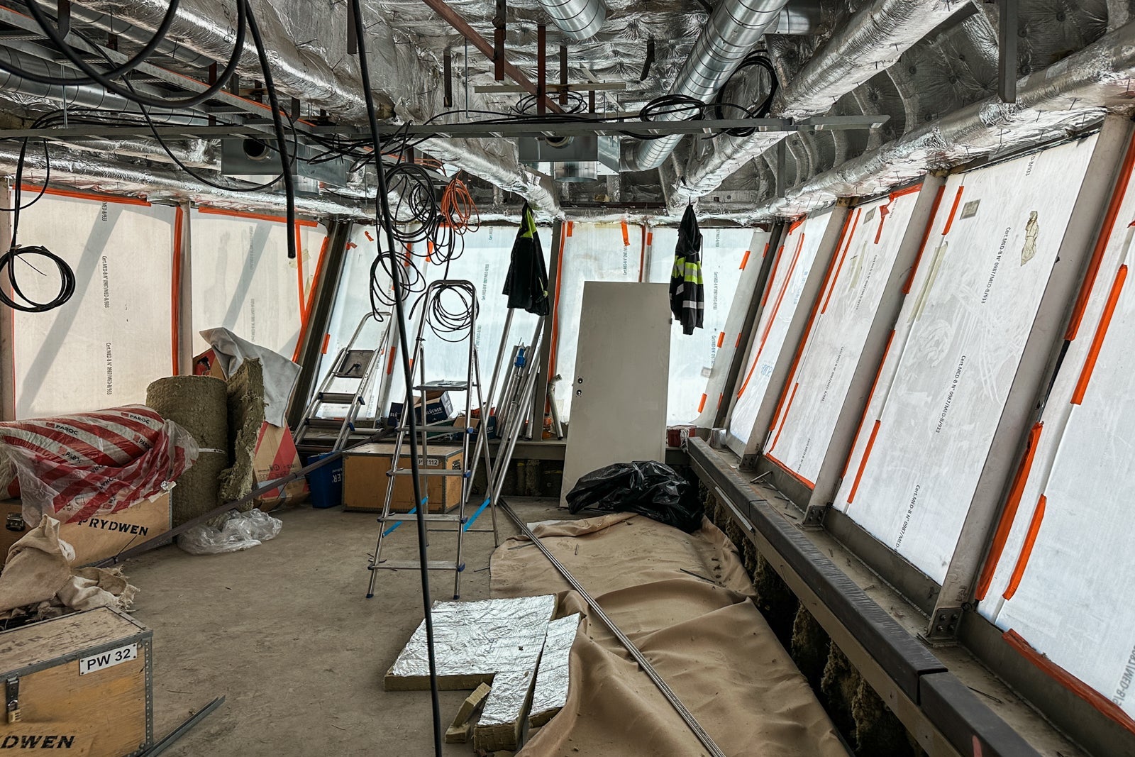 A cruise ship cabin under construction