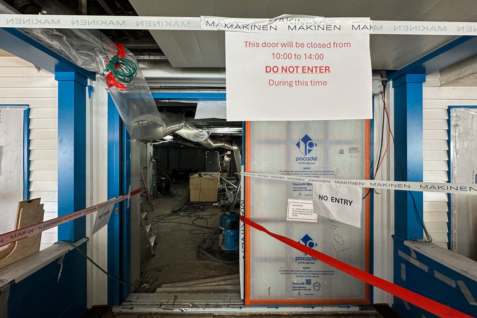 A public area under construction on a cruise ship