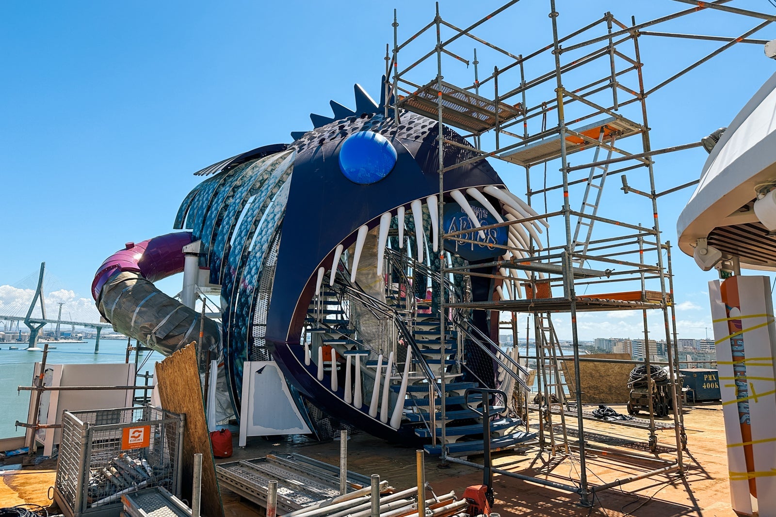 The entrance to a cruise ship slide, which looks like an anglerfish