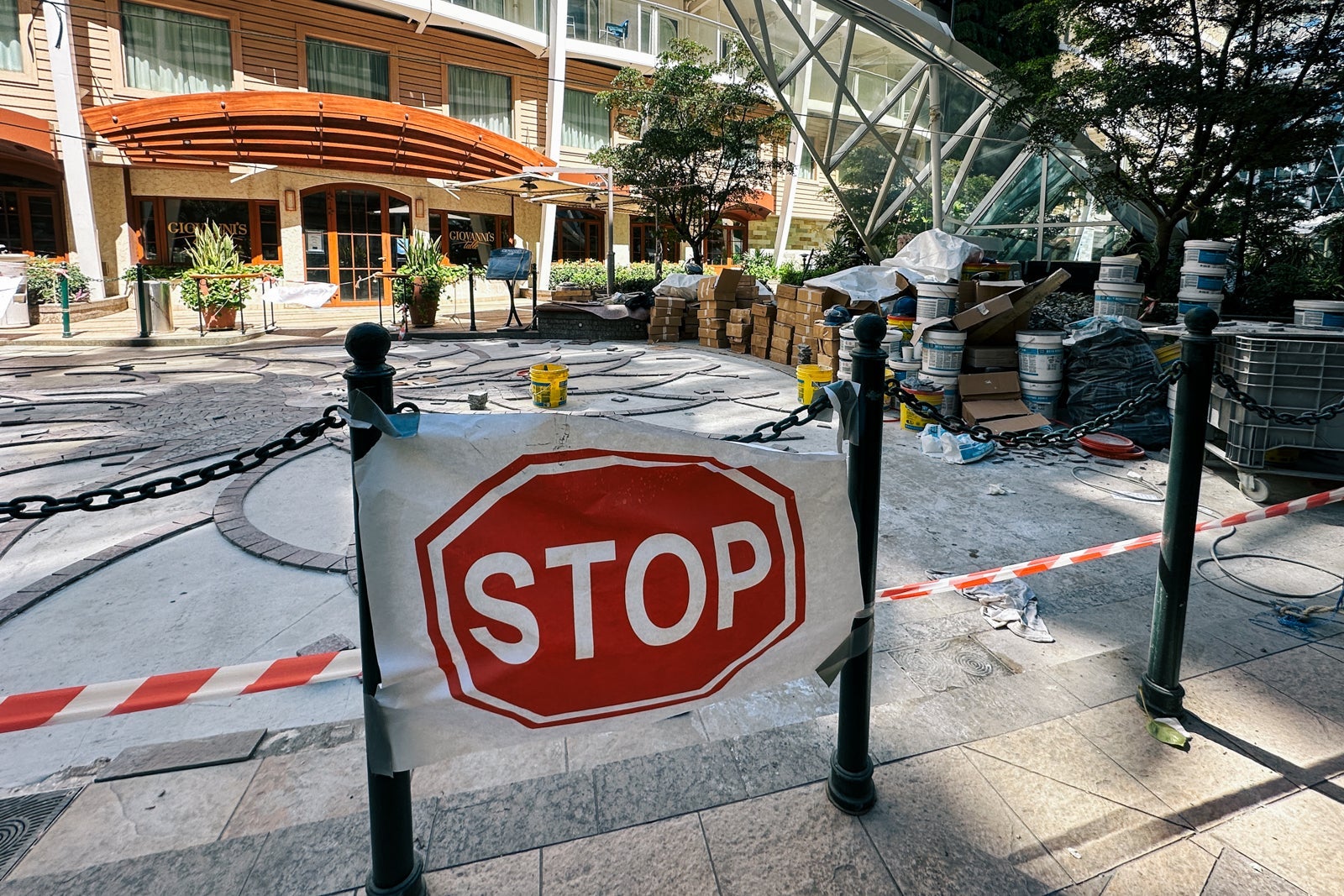 Part of a construction zone on a cruise ship during refurbishment