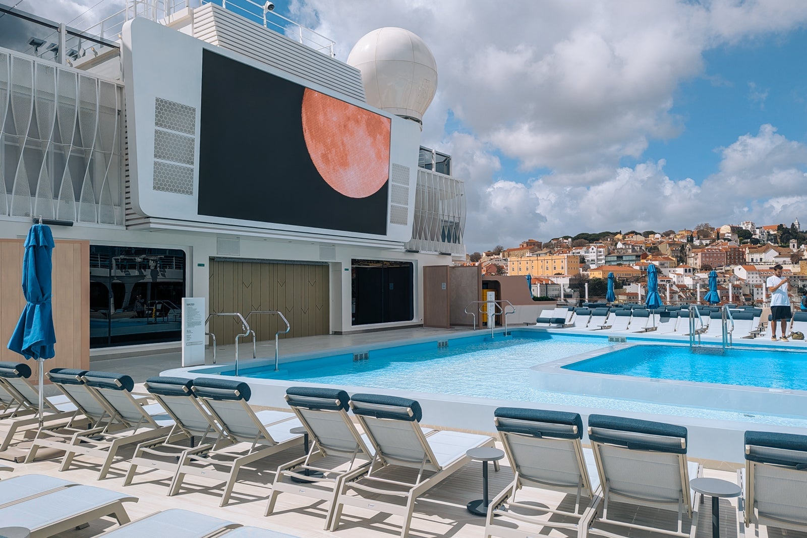 Pool deck with movie screen on Norwegian Aqua