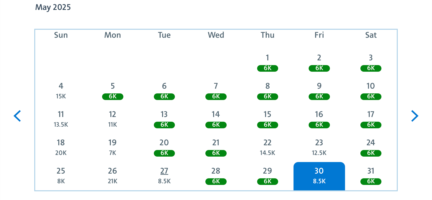 American ATL-BWI calendar May