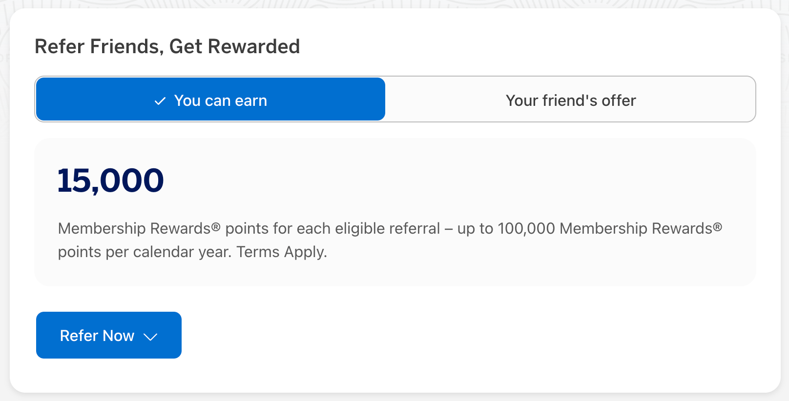 Amex refer a friend page
