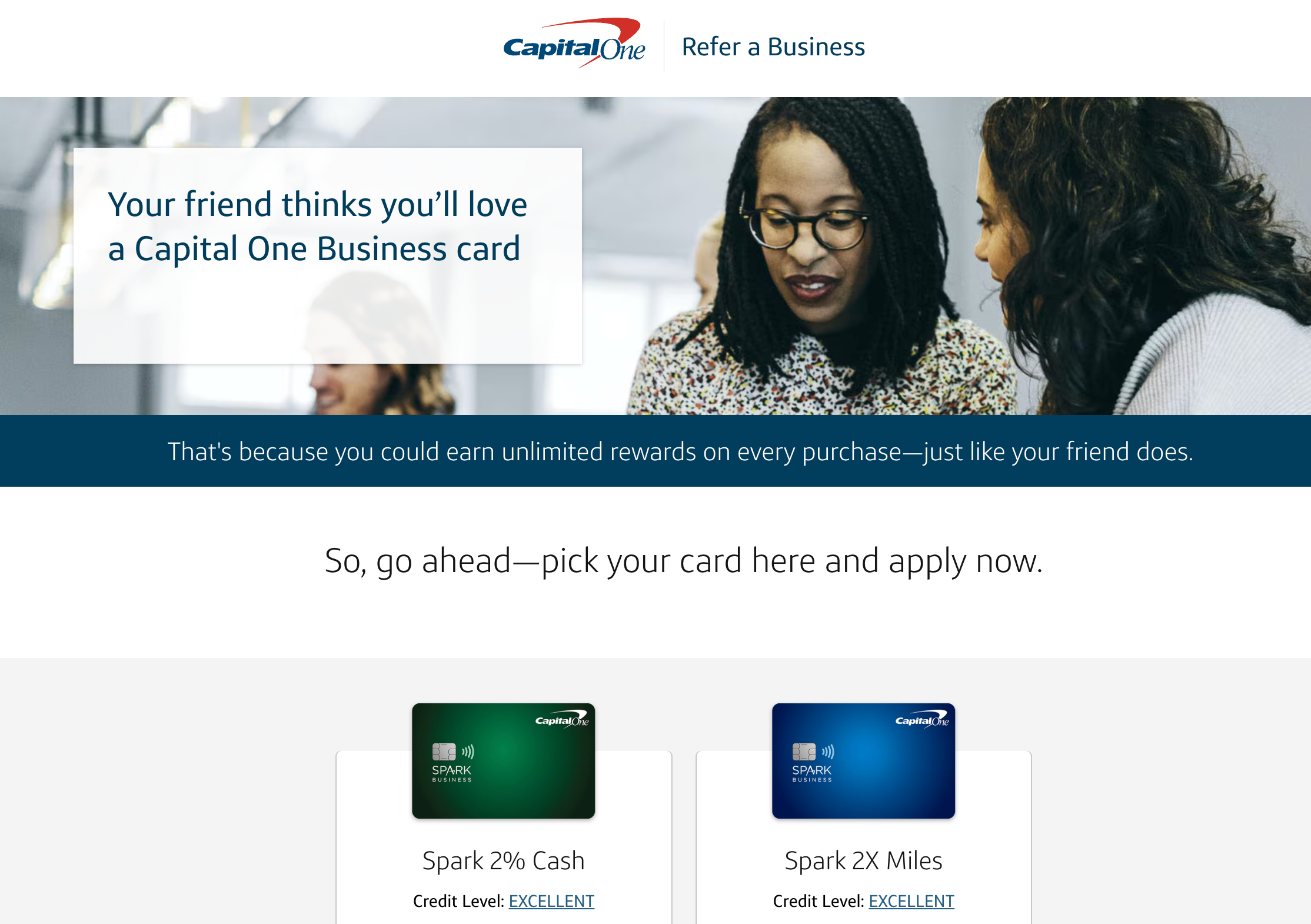 Capital One business referral landing page