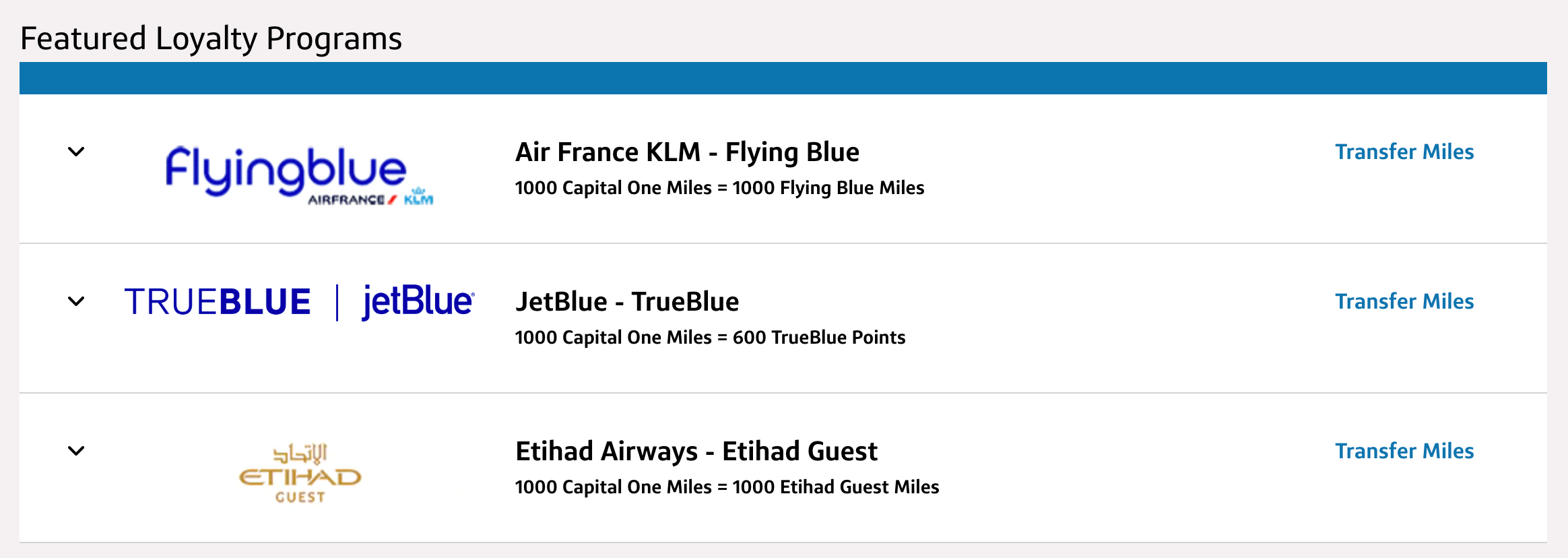Capital One featured transfer partners