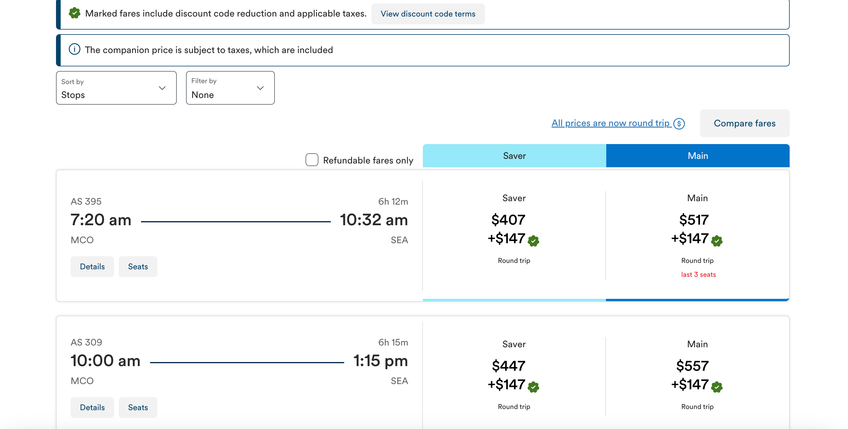 Alaska companion fare search