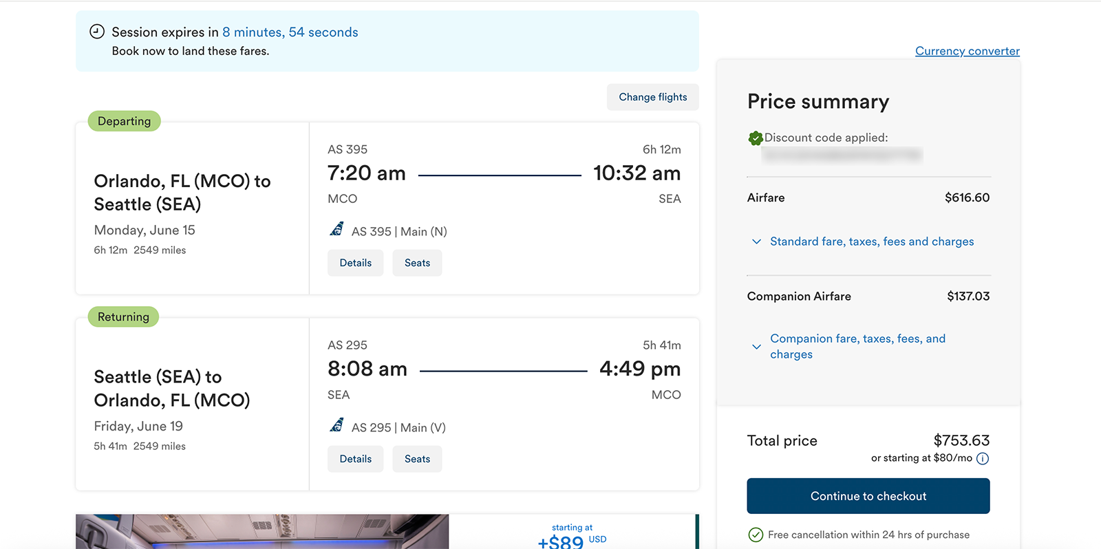 Alaska companion fare pricing
