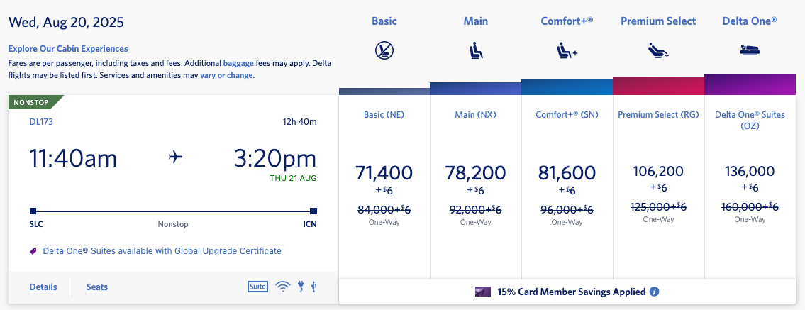 Delta award ticket from SLC to ICN
