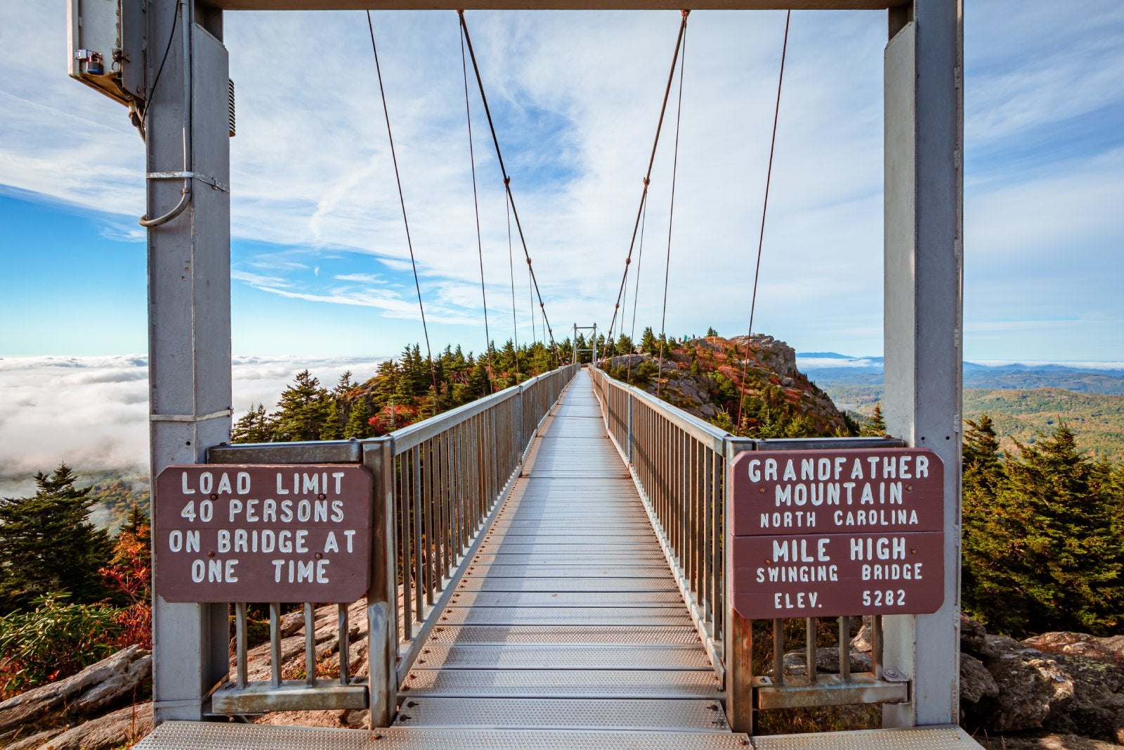 Mile High Swing Bridge in Grandfather Mountain State Park with fall foliage