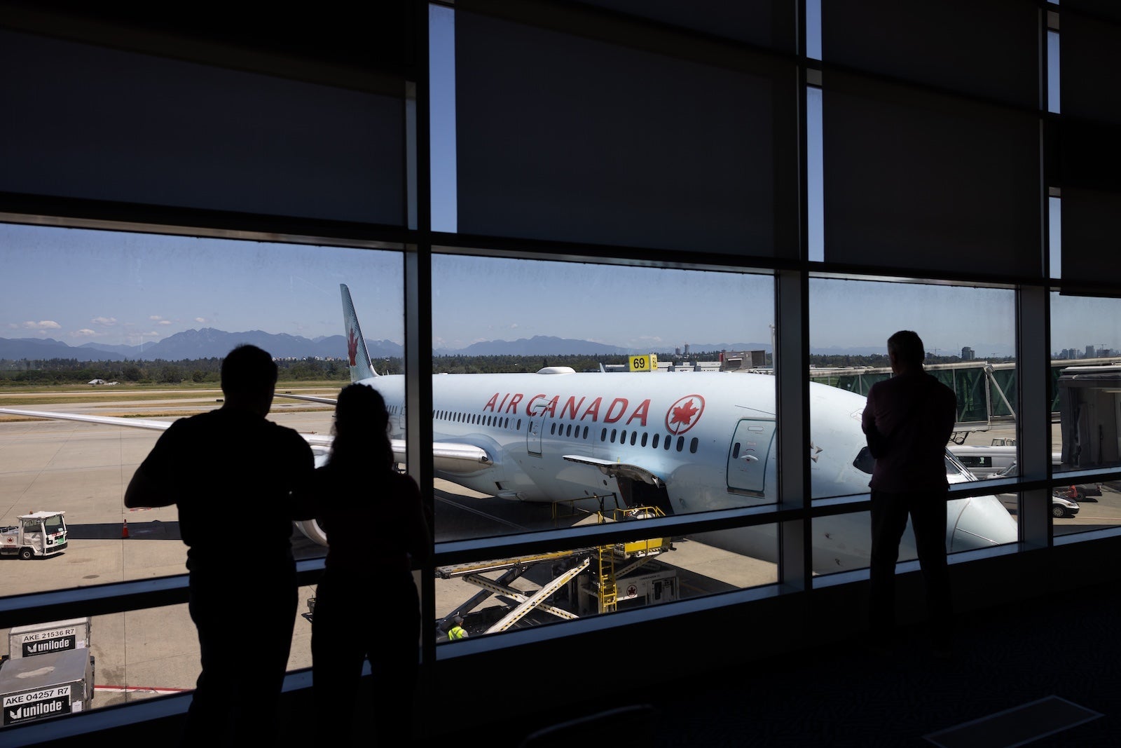 An Air Canada airplane at Vancouver International Airport (YVR) in Vancouver, British Columbia, Canada, on Thursday, July 11, 2024