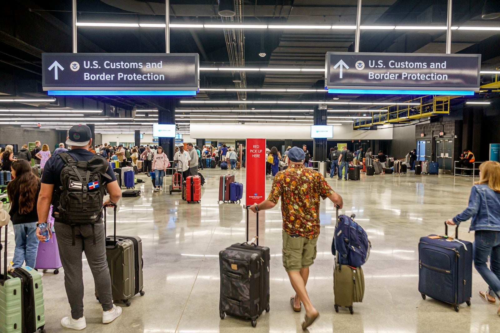 Miami, Florida, PortMiami, returning cruise ship passengers, sign US Customs and Border Protection