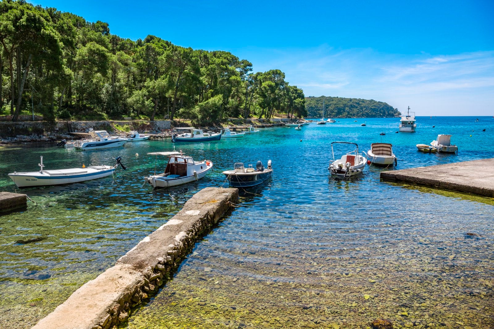 Small island dock with boats
