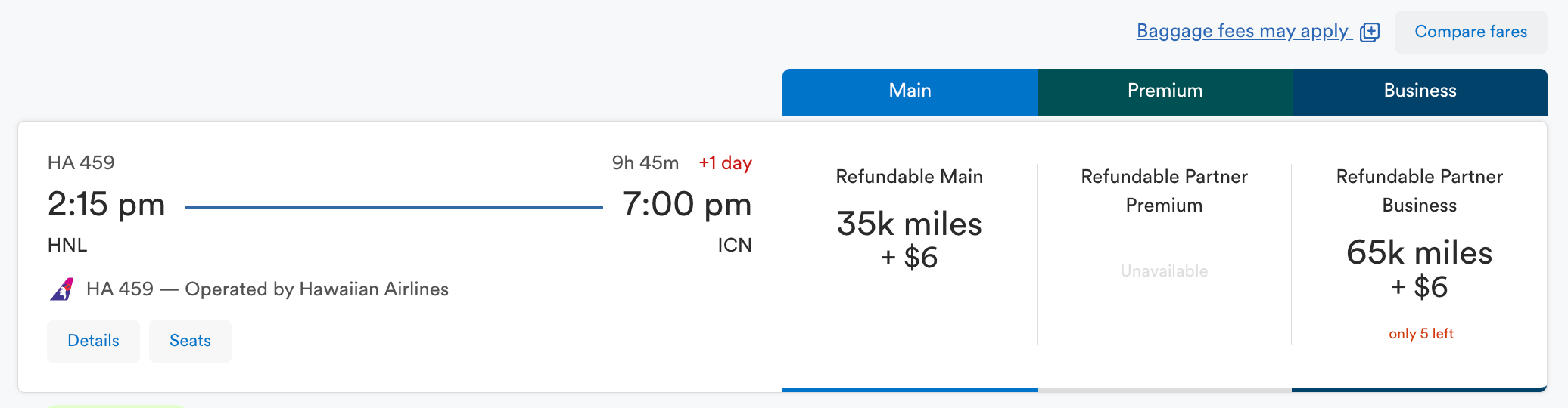 Honolulu to Seoul Alaska flight cost