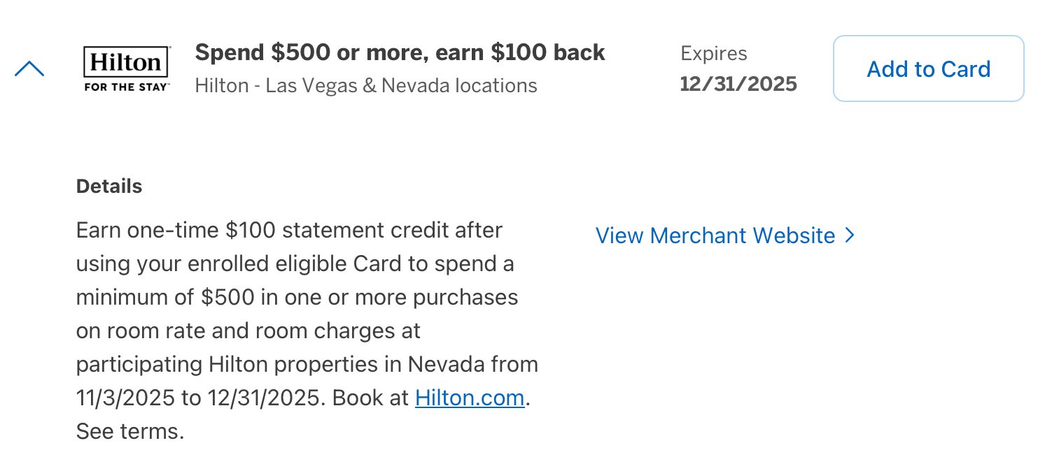 Amex Offer for Hilton hotels in Las Vegas, Nevada