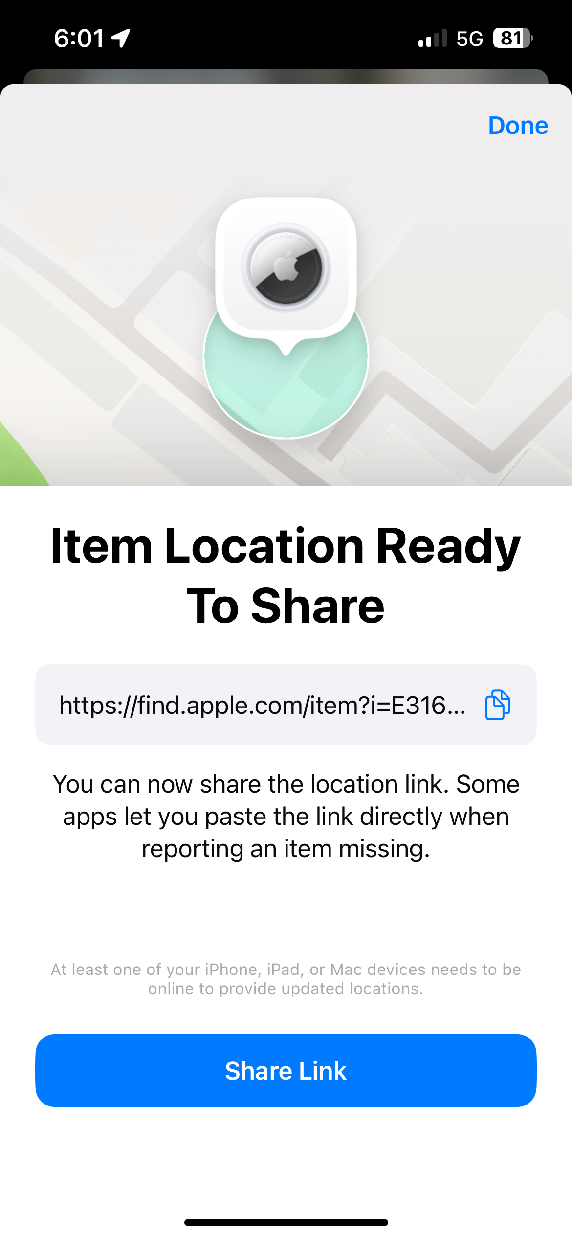 Find My feature on Nick Ewen's app.