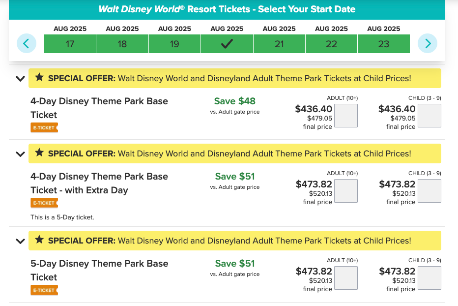 disney ticket prices