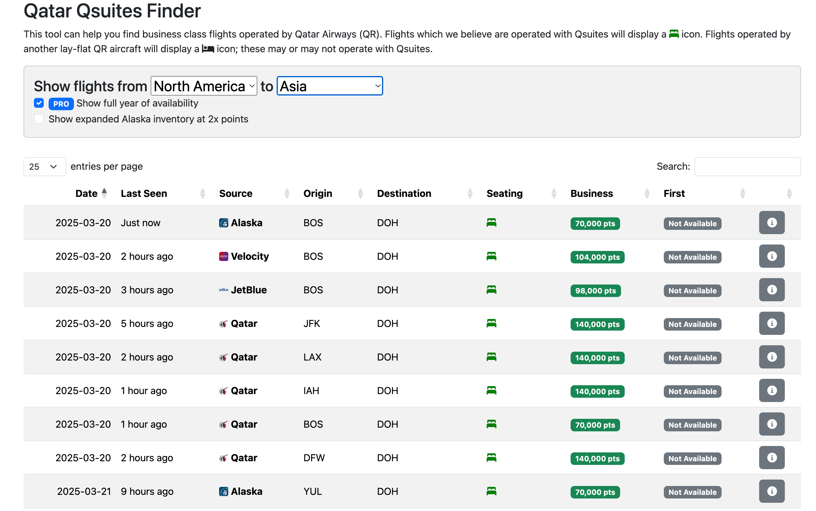 Seats.aero screenshot