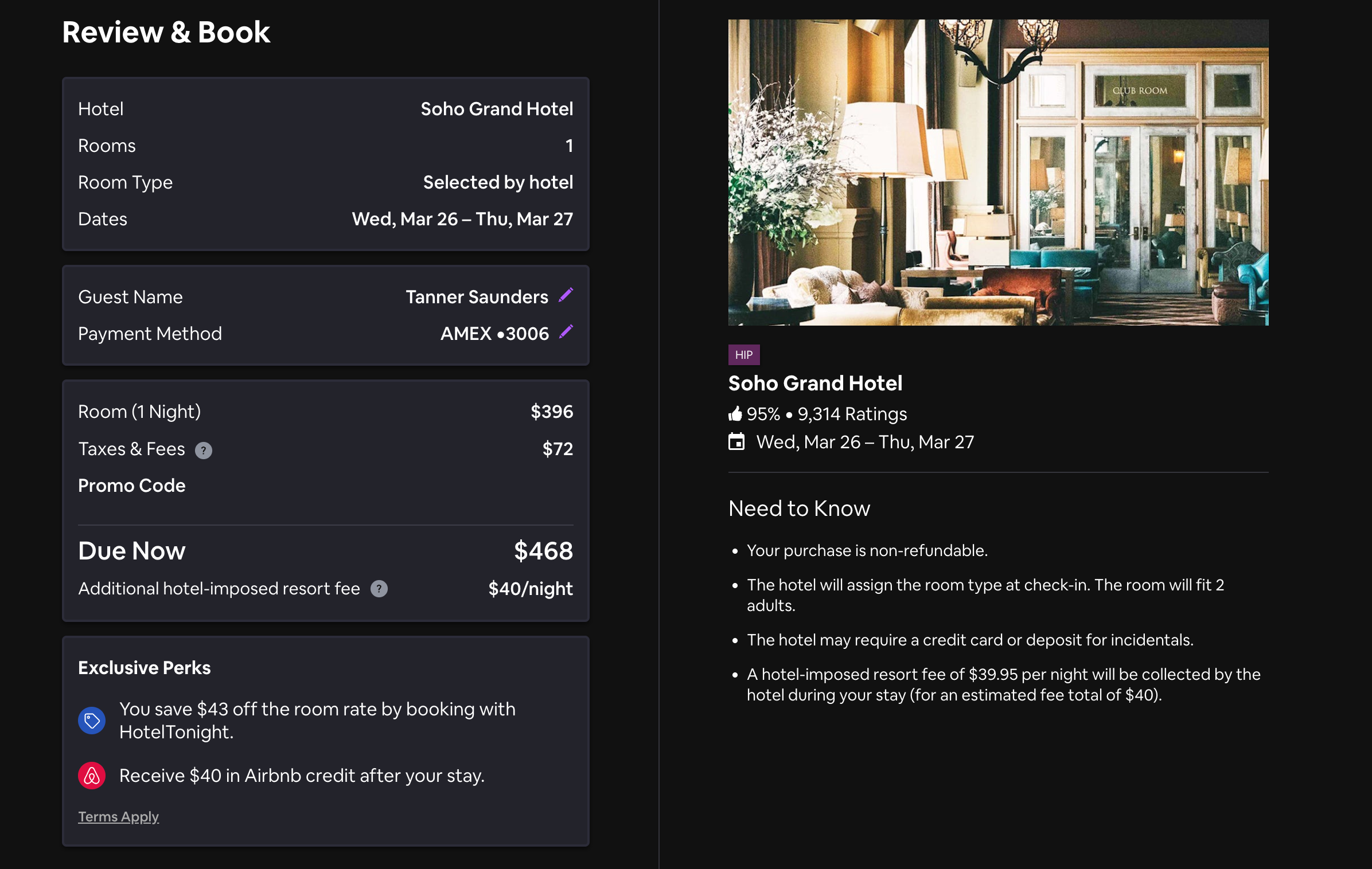 hoteltonight booking screenshot