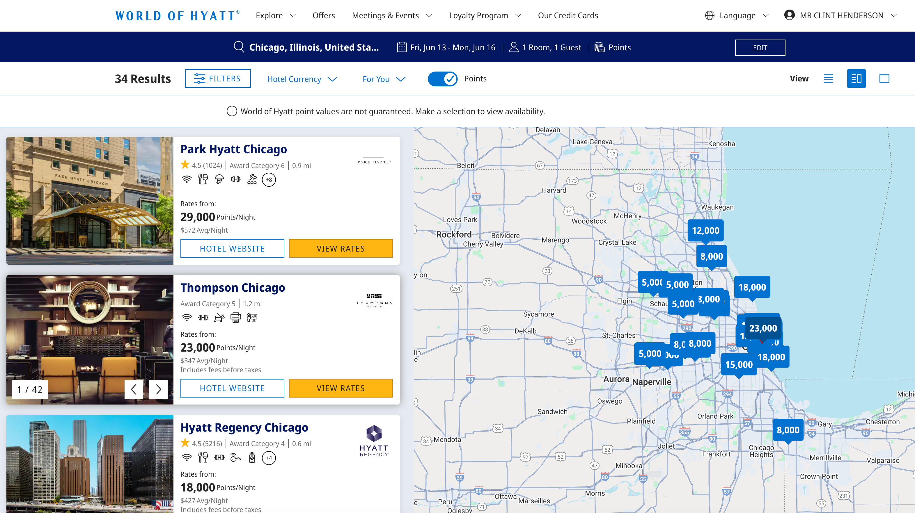 Search for Hyatt hotels in Chicago for long weekend in June.