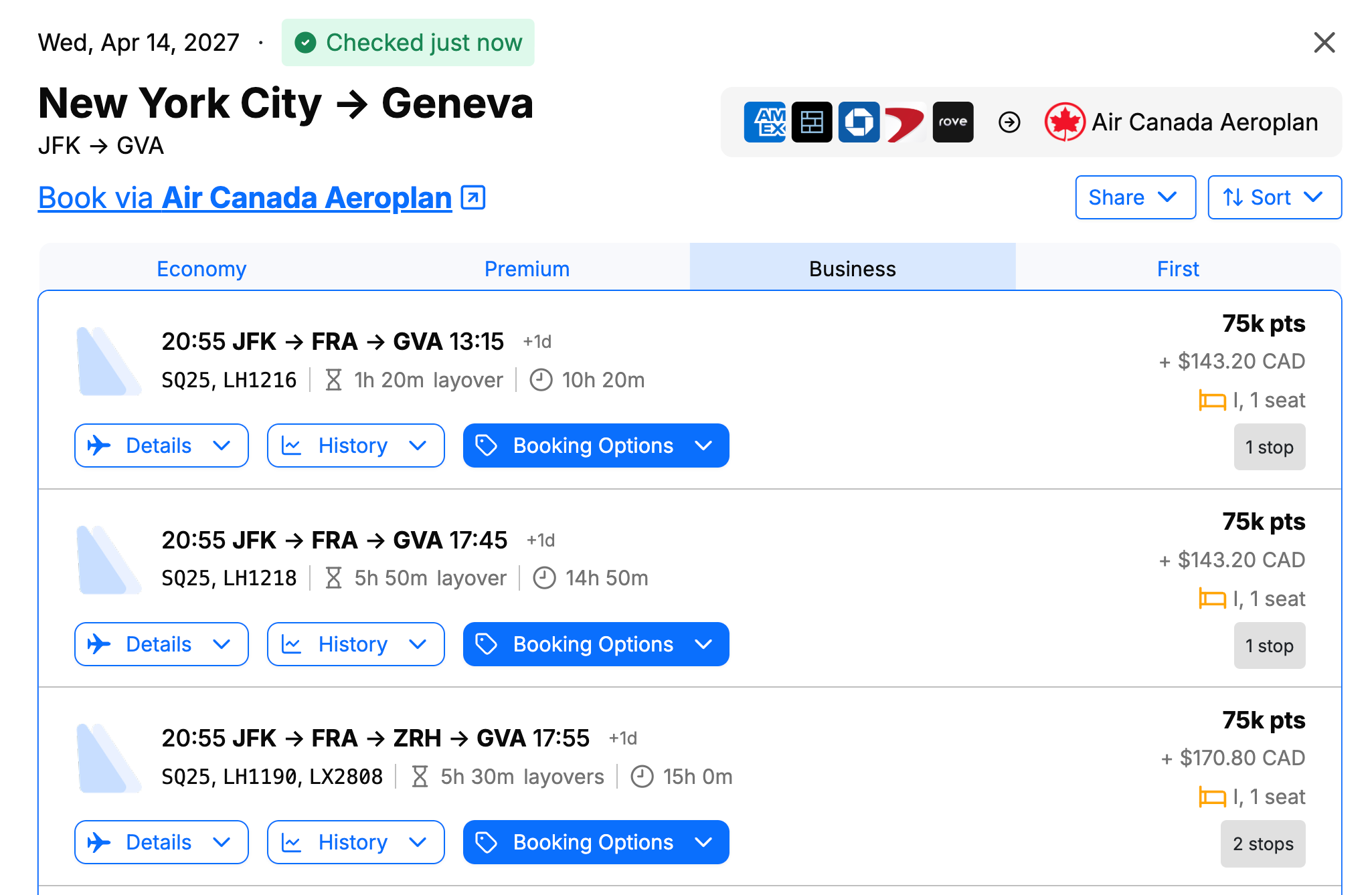 Seats.aero screenshot