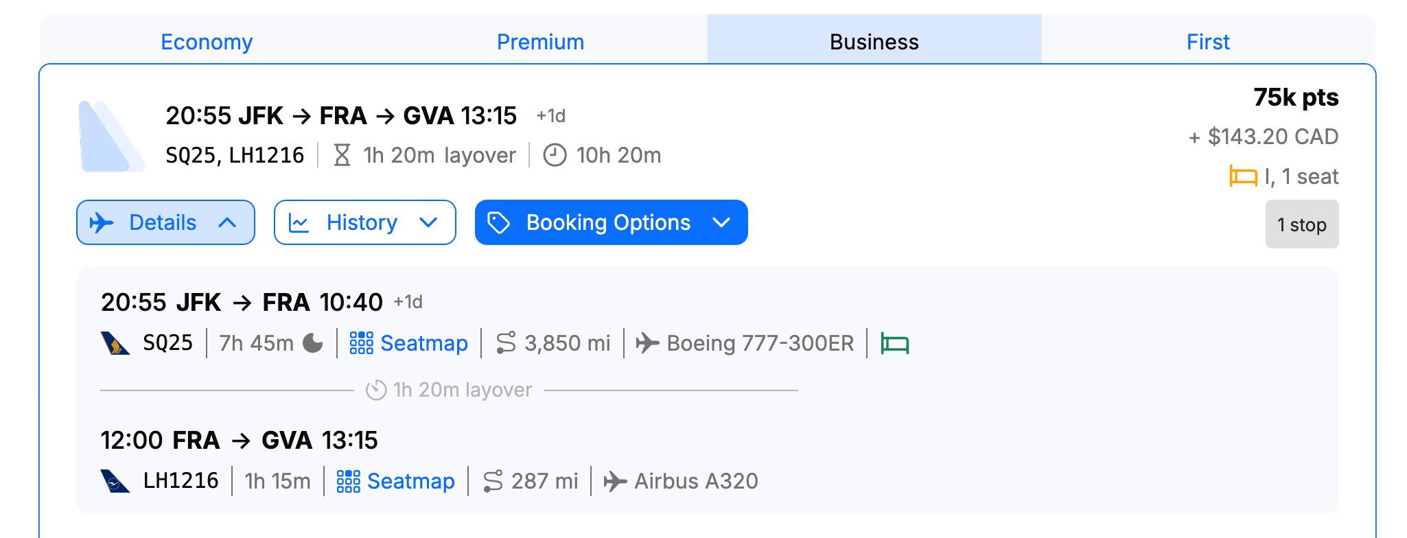 Seats.aero screenshot