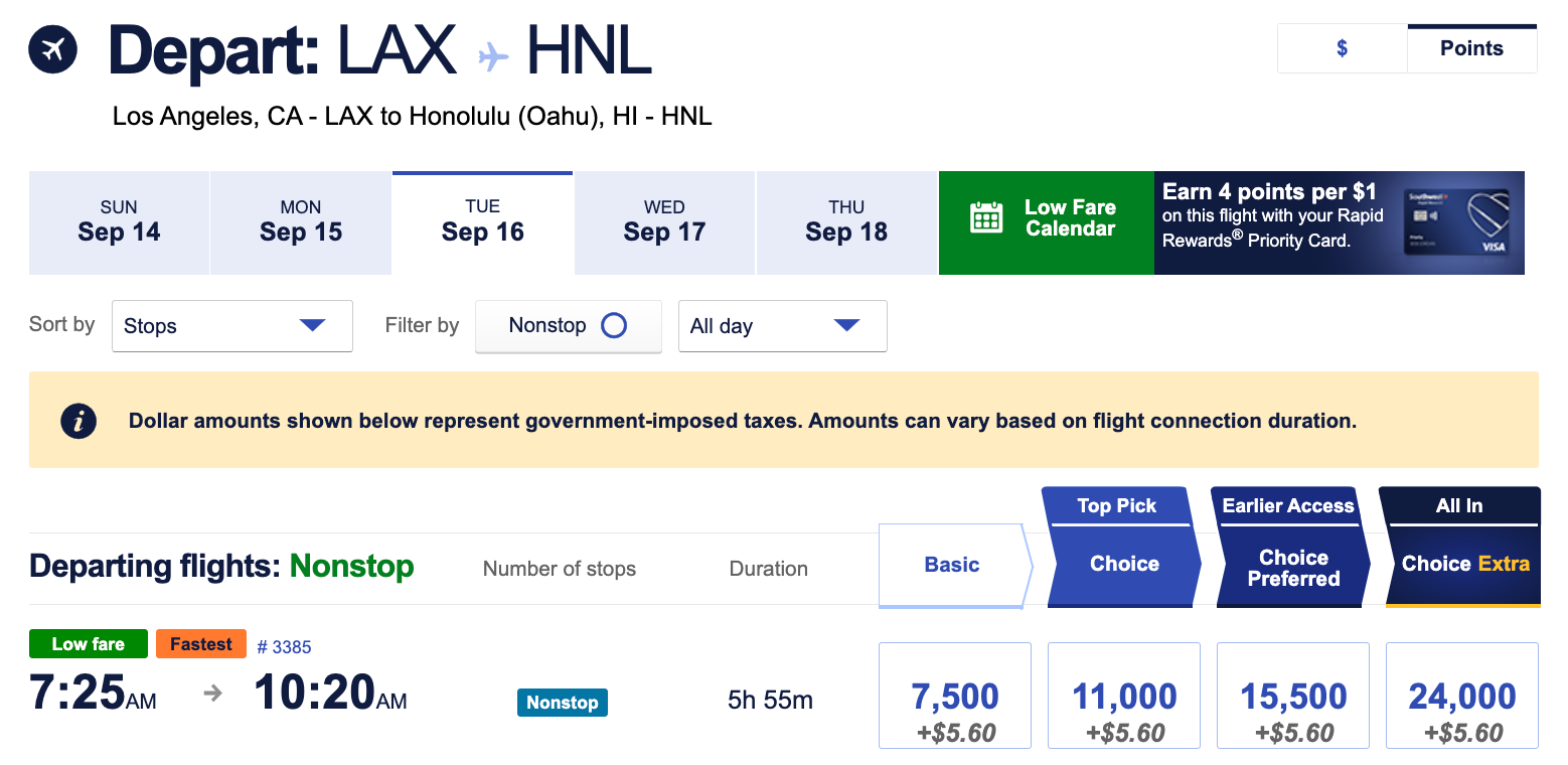 How to redeem Southwest Rapid Rewards points Southwest LAX-HNL Sep points