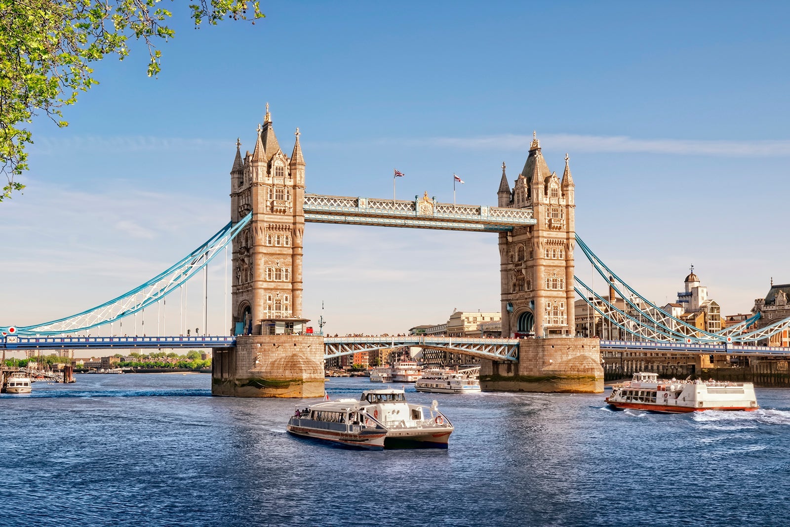 Tower Bridge London with boats nearby