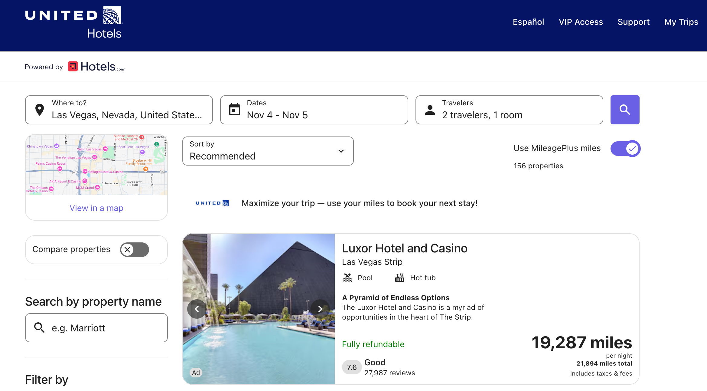 United Hotels Las Vegas miles