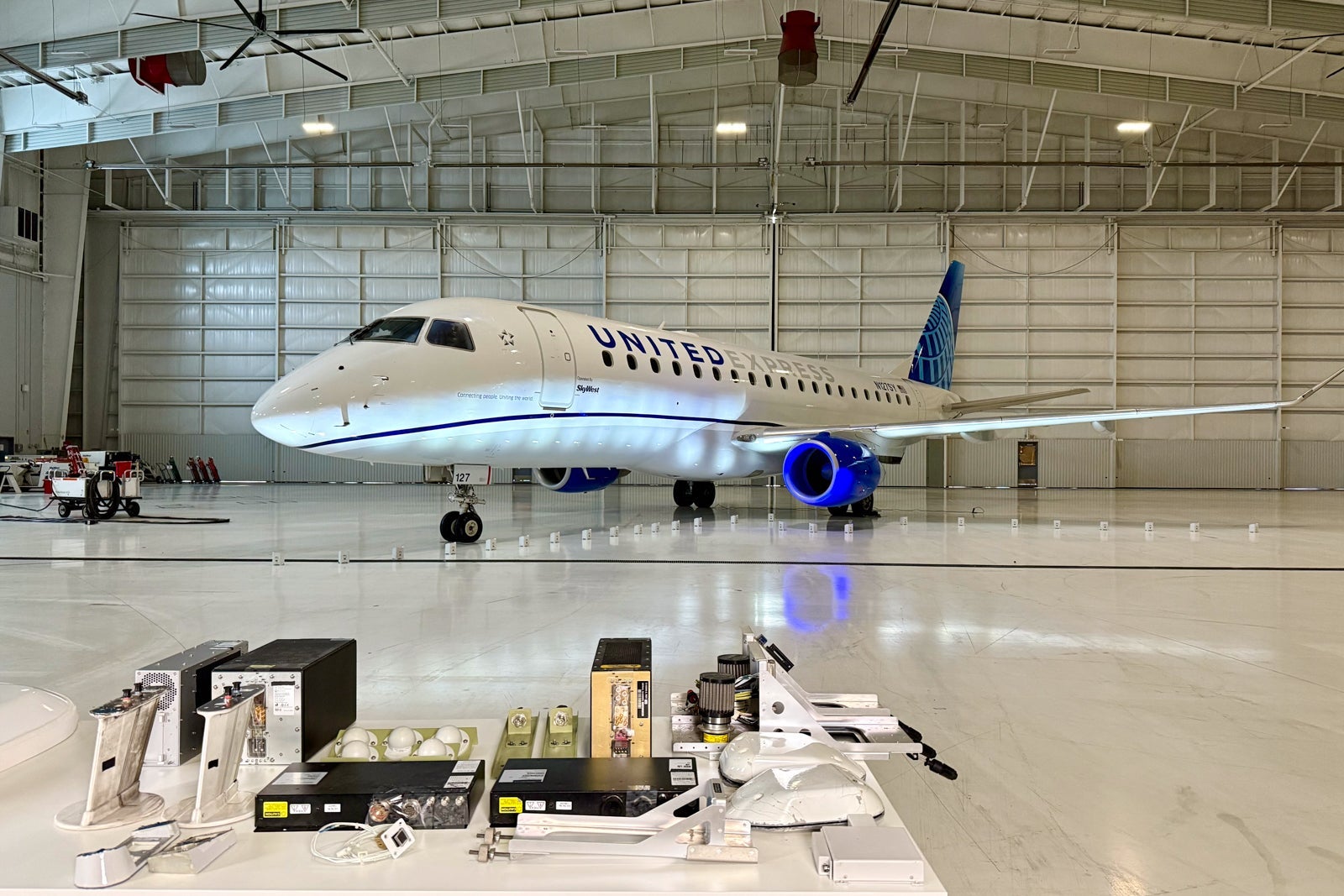 United plane in hangar