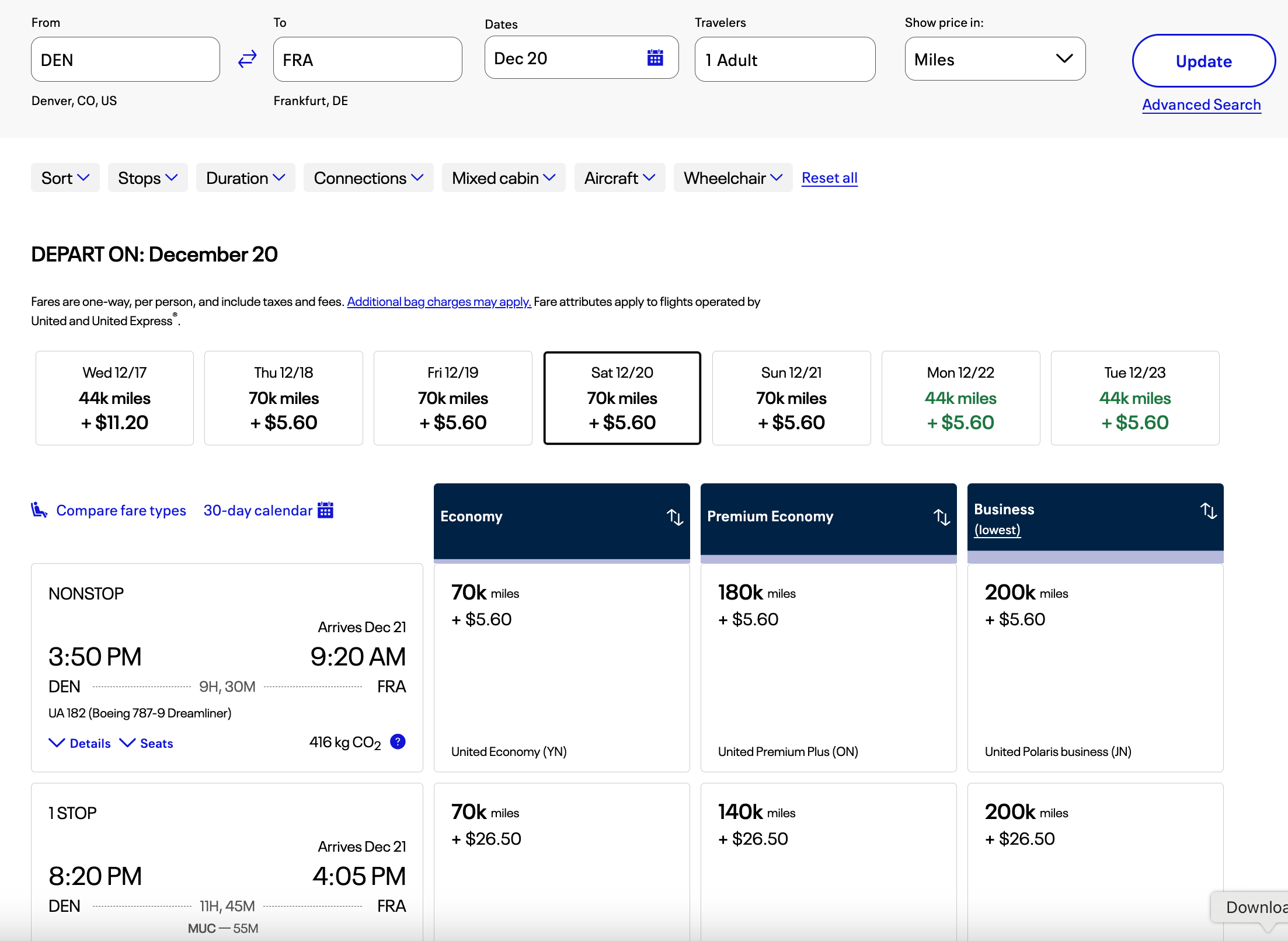 United search results DEN-FRA
