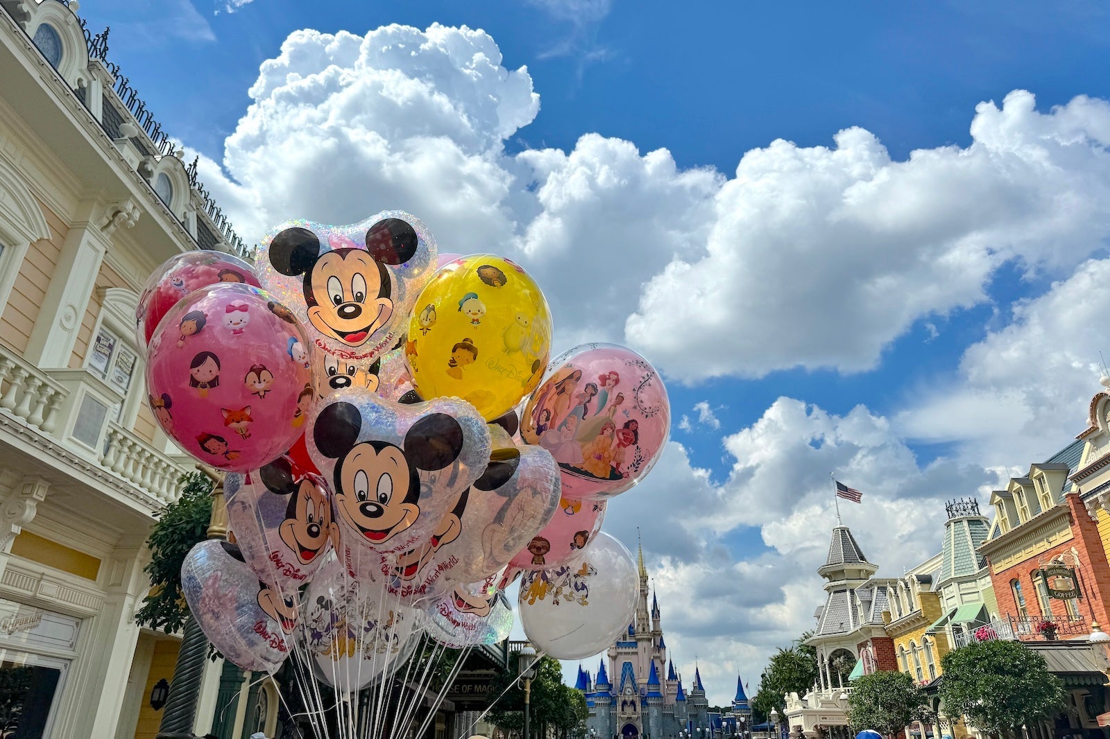 Mickey shaped balloons at Disneyland on Main Street.