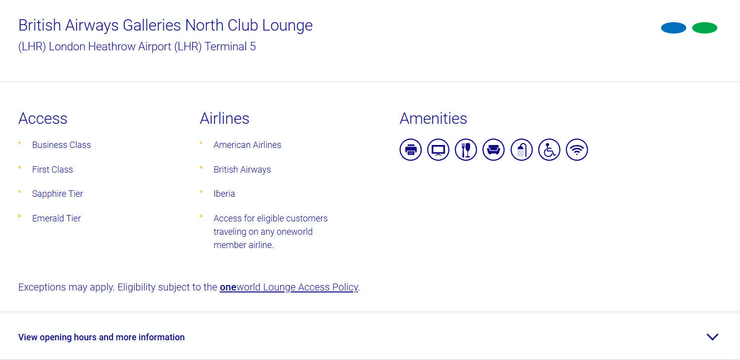 Oneworld lounge information