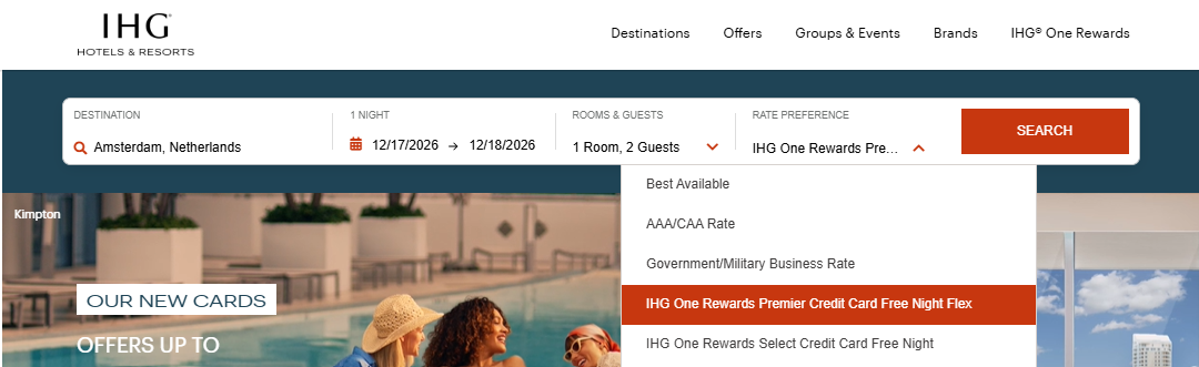 Book using an IHG free night certificate