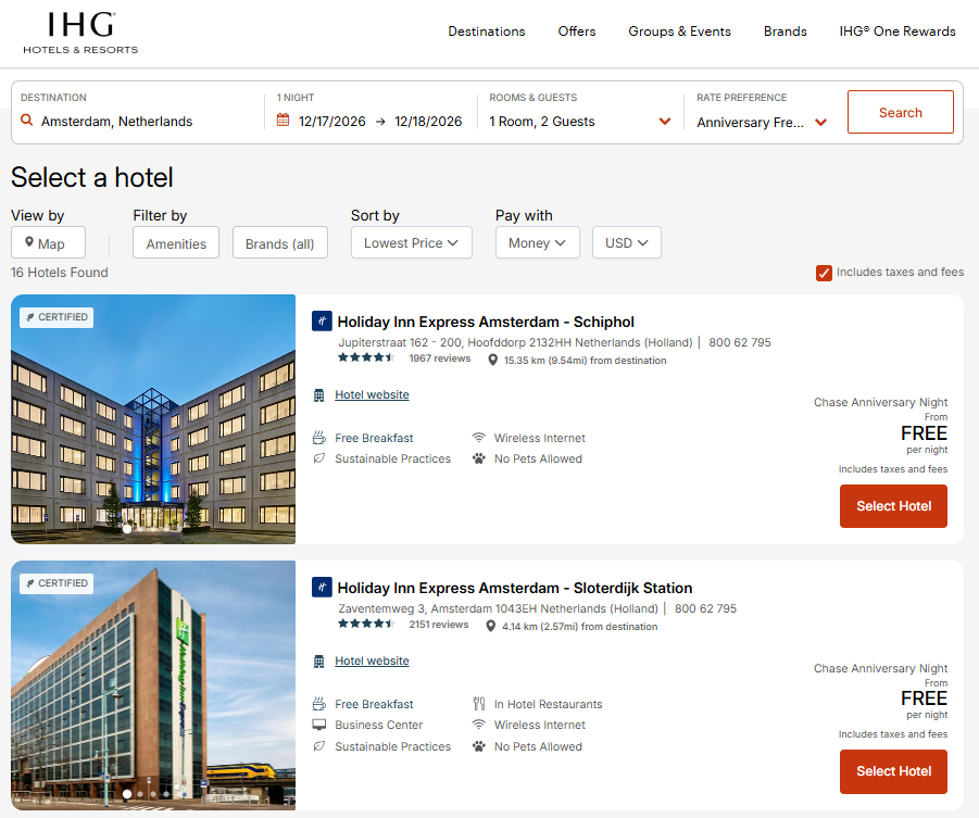 Book using an IHG free night certificate