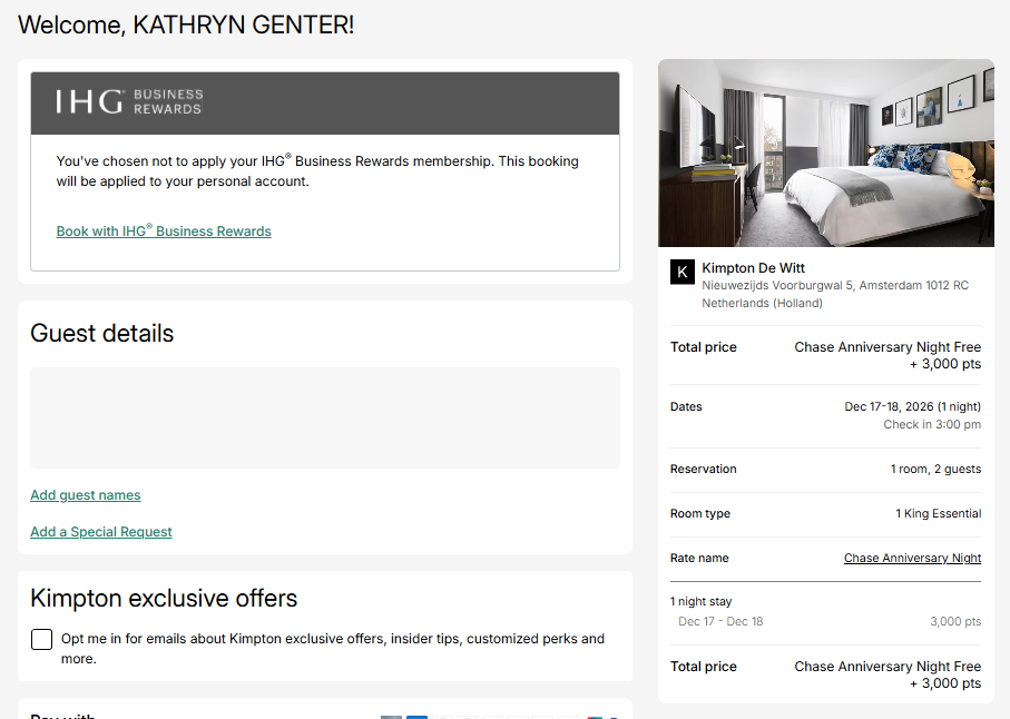 Book using an IHG free night certificate