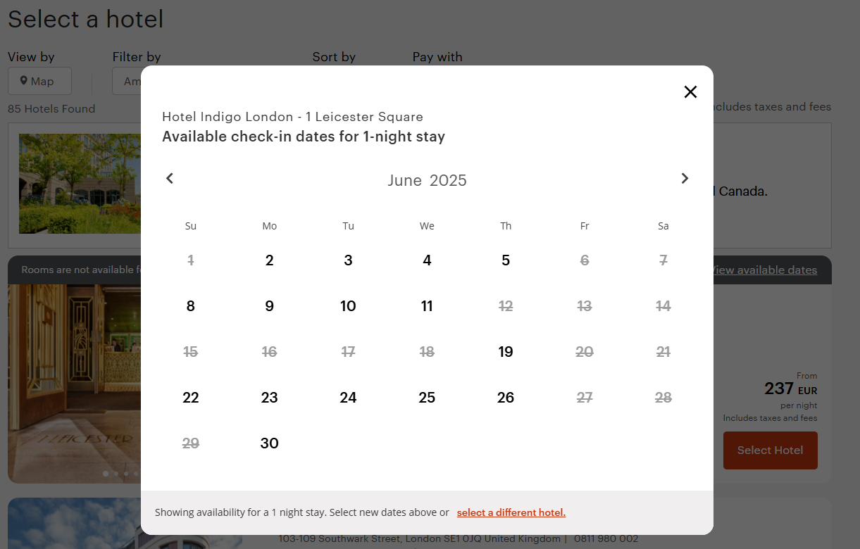Redeeming an IHG free night award