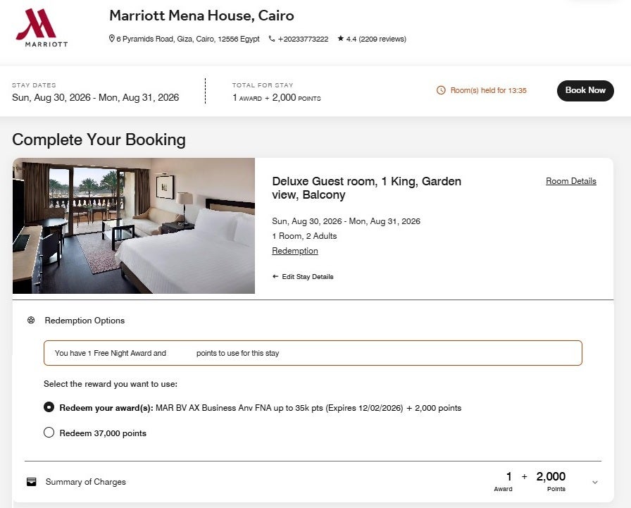 Redeeming a Marriott free night award certificate