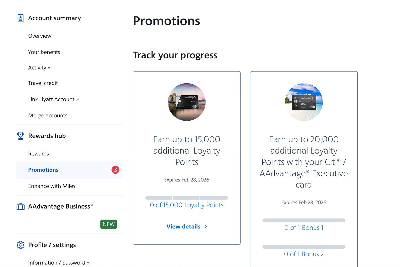Promotions page on AA website. AMERICAN AIRLINES